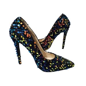 Red Cherry Sparkling Multicolor 4in Sequin Slip On Heels Size 7.5